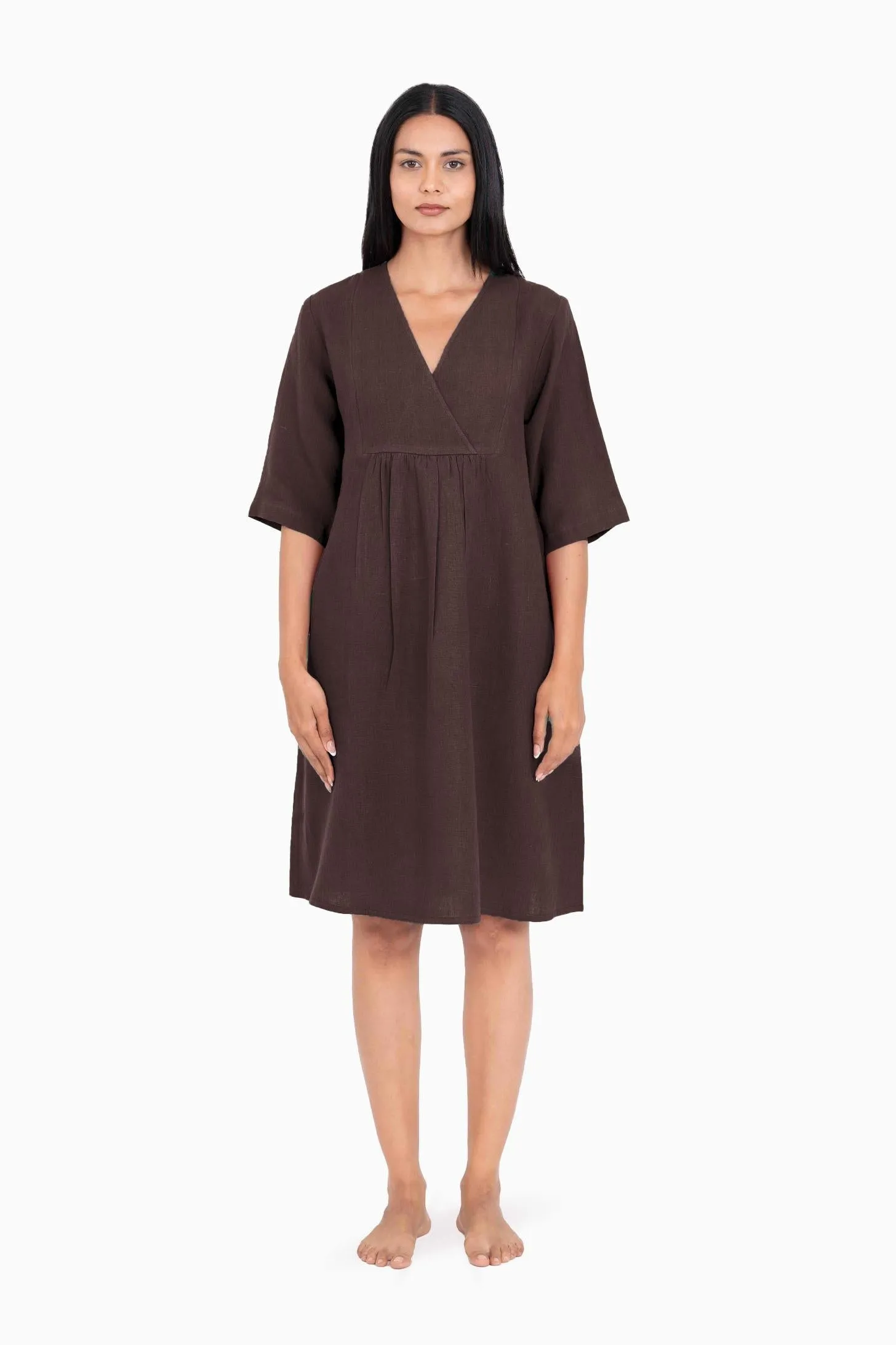 Linen Citrus Midi Dress-Sunburnt Yellow