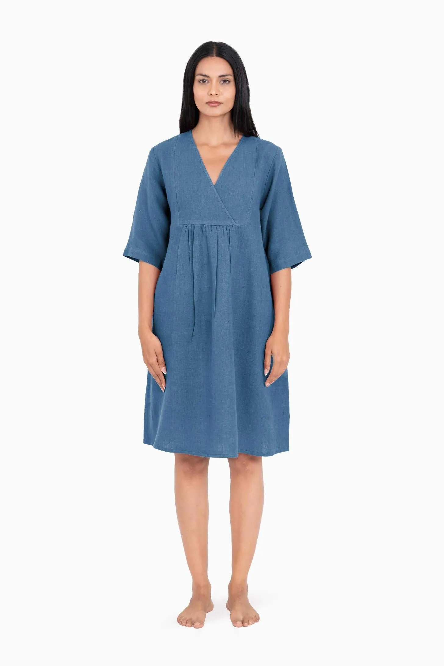 Linen Citrus Midi Dress-Sunburnt Yellow