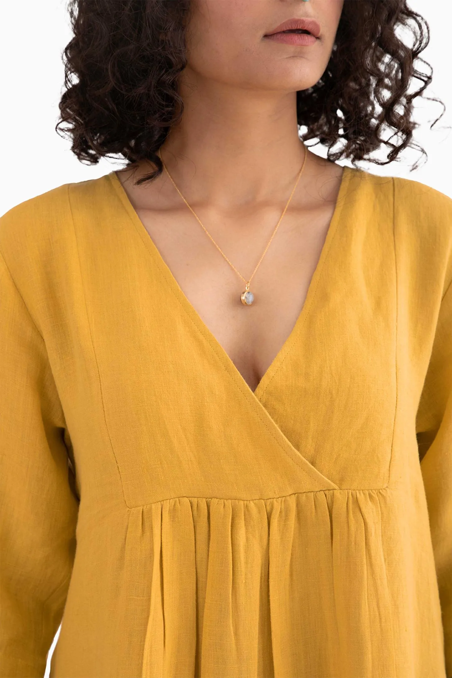 Linen Citrus Midi Dress-Sunburnt Yellow