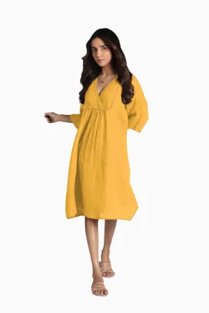 Linen Claire Midi Dress-Sunburnt Yellow