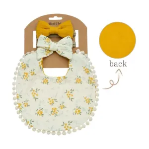 Little Trendy - Baby Floral Cotton Waterproofer Bib And Bows Headband Set, Color 4