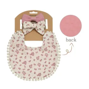 Little Trendy - Baby Floral Cotton Waterproofer Bib And Bows Headband Set, Color 6