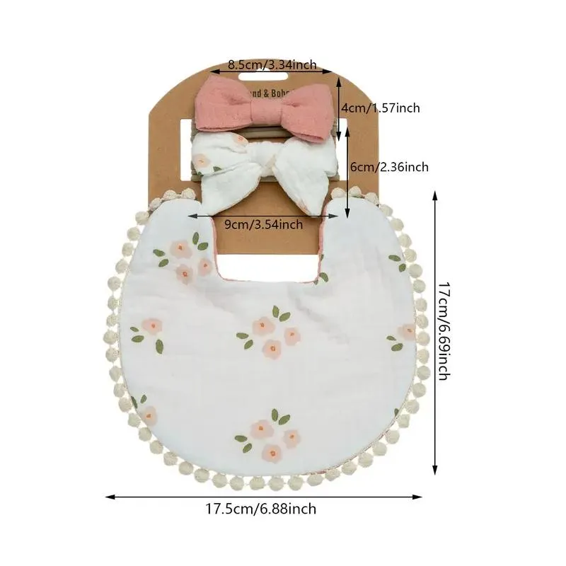 Little Trendy - Baby Floral Cotton Waterproofer Bib And Bows Headband Set, Color 6