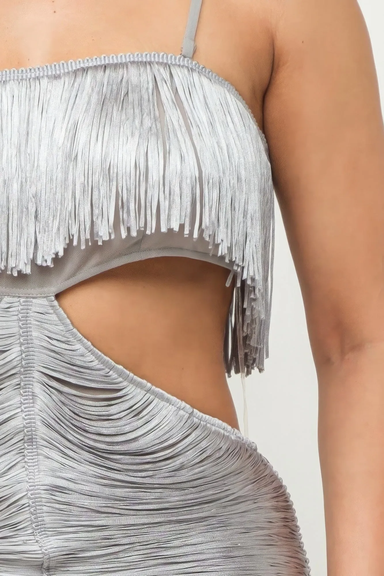 Long Open Back Fringe Maxi Dress