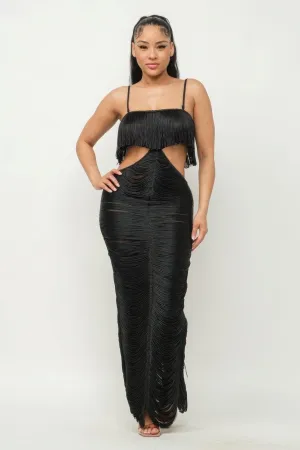 Long Open Back Fringe Maxi Dress