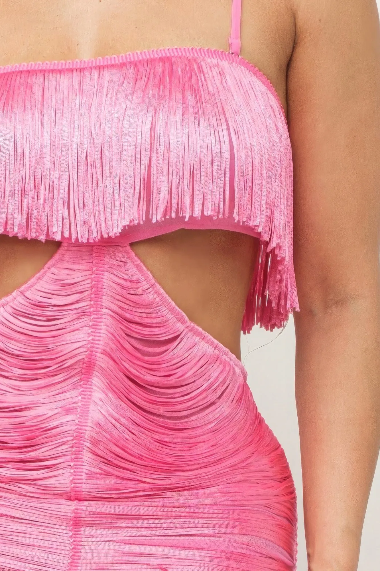 Long Open Back Fringe Maxi Dress