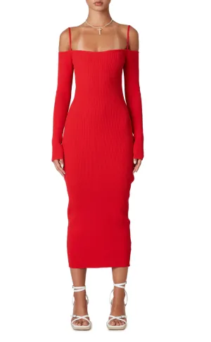Long Sleeve Off Shoulder Knit Midi Dress