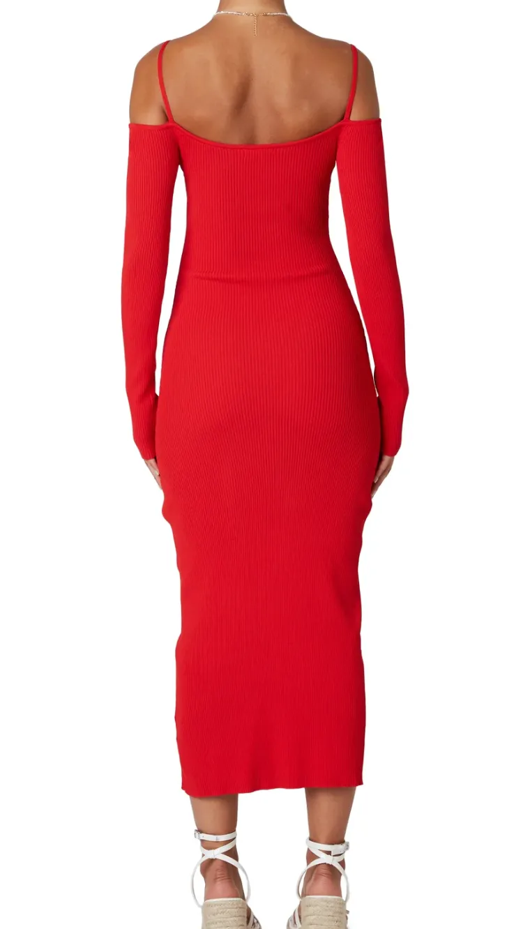 Long Sleeve Off Shoulder Knit Midi Dress
