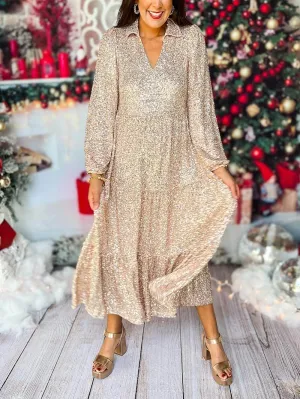 Long Sleeve V Neck Sequin