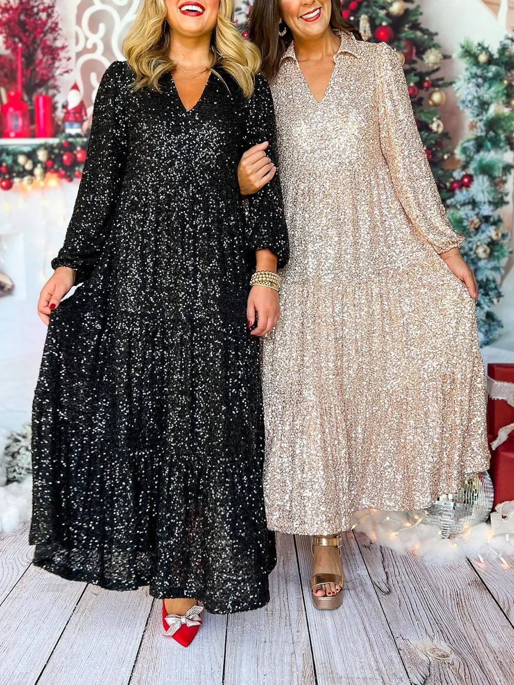 Long Sleeve V Neck Sequin