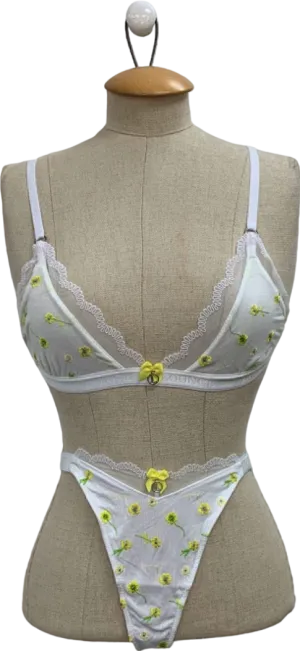 Lounge White Ribbed Floral Lingerie Set S