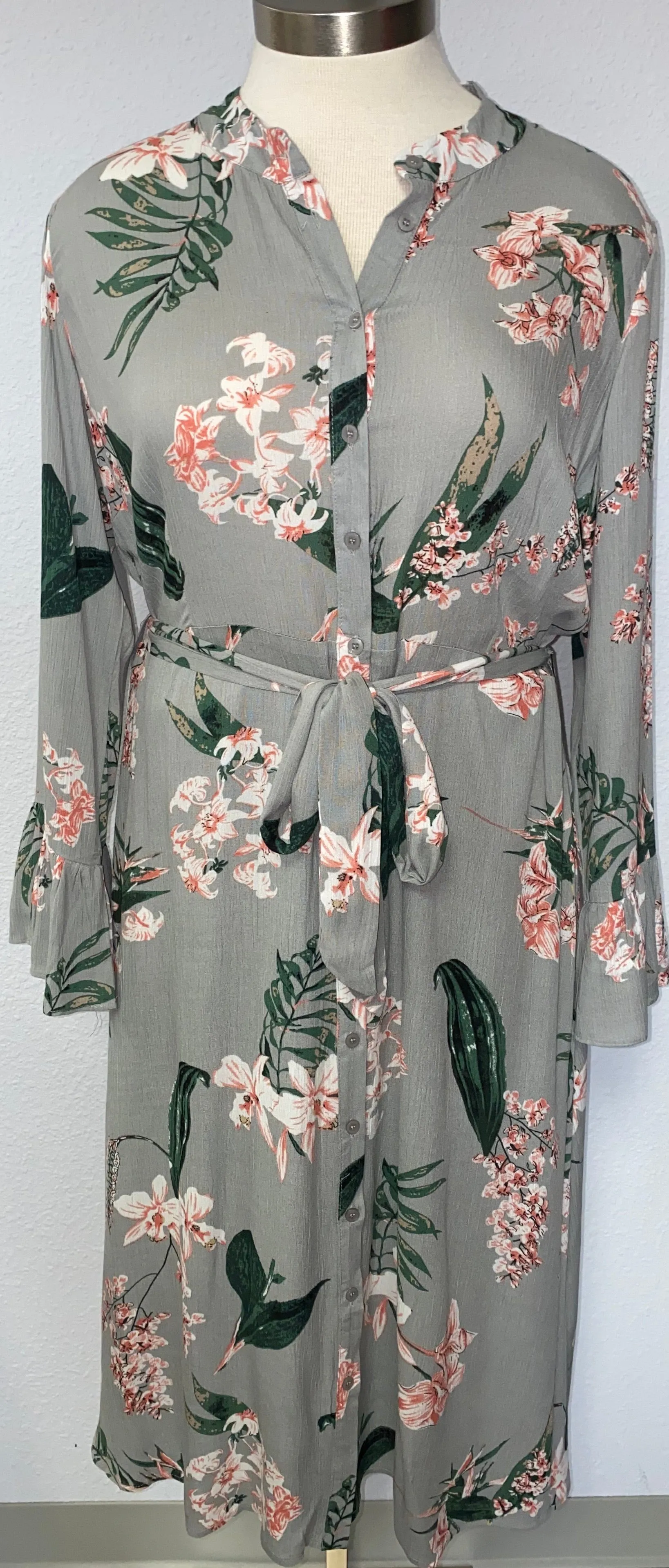 LS FLORAL MIDI SHIRT DRESS