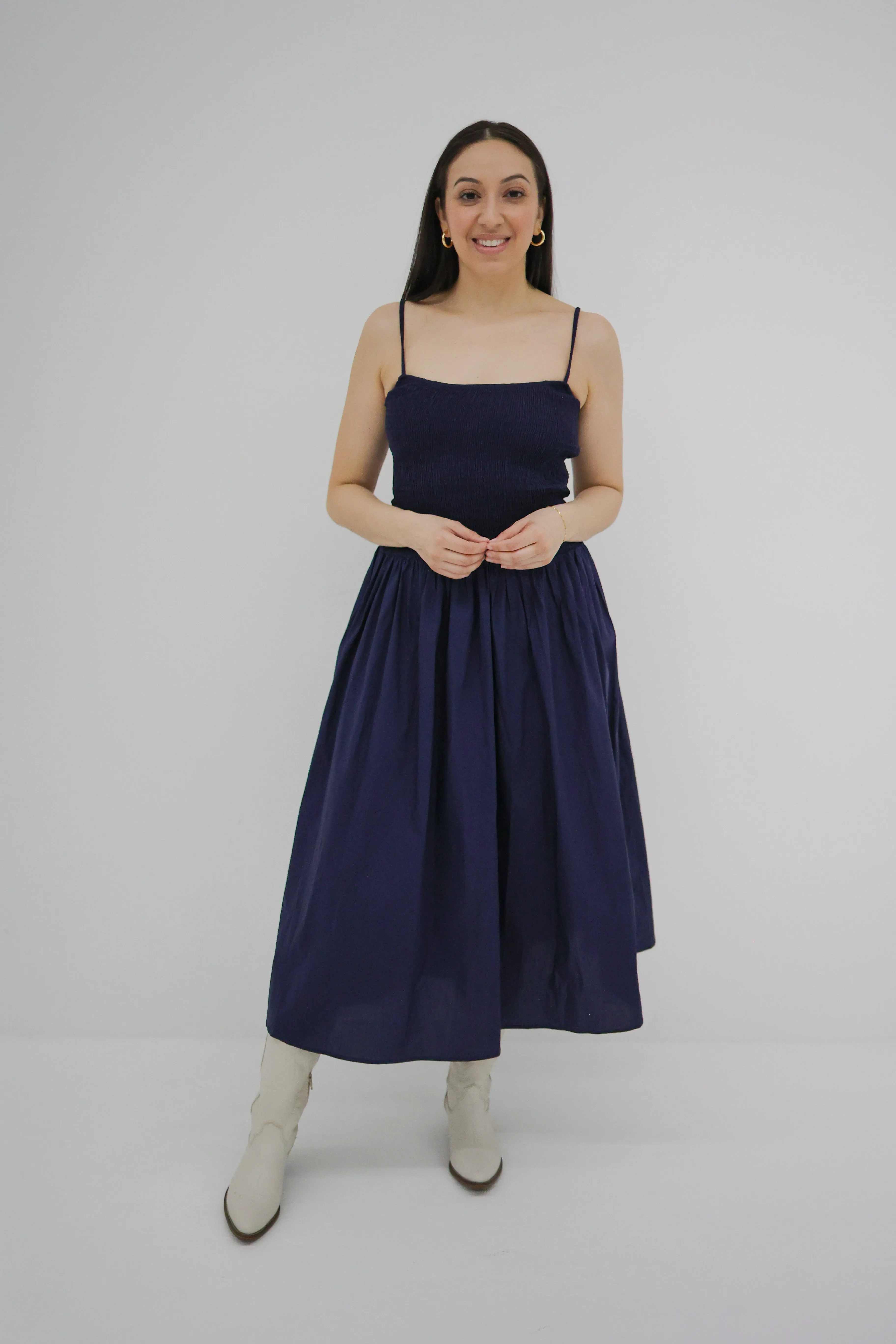 Lucy Smocked Fit & Flare Midi Dress