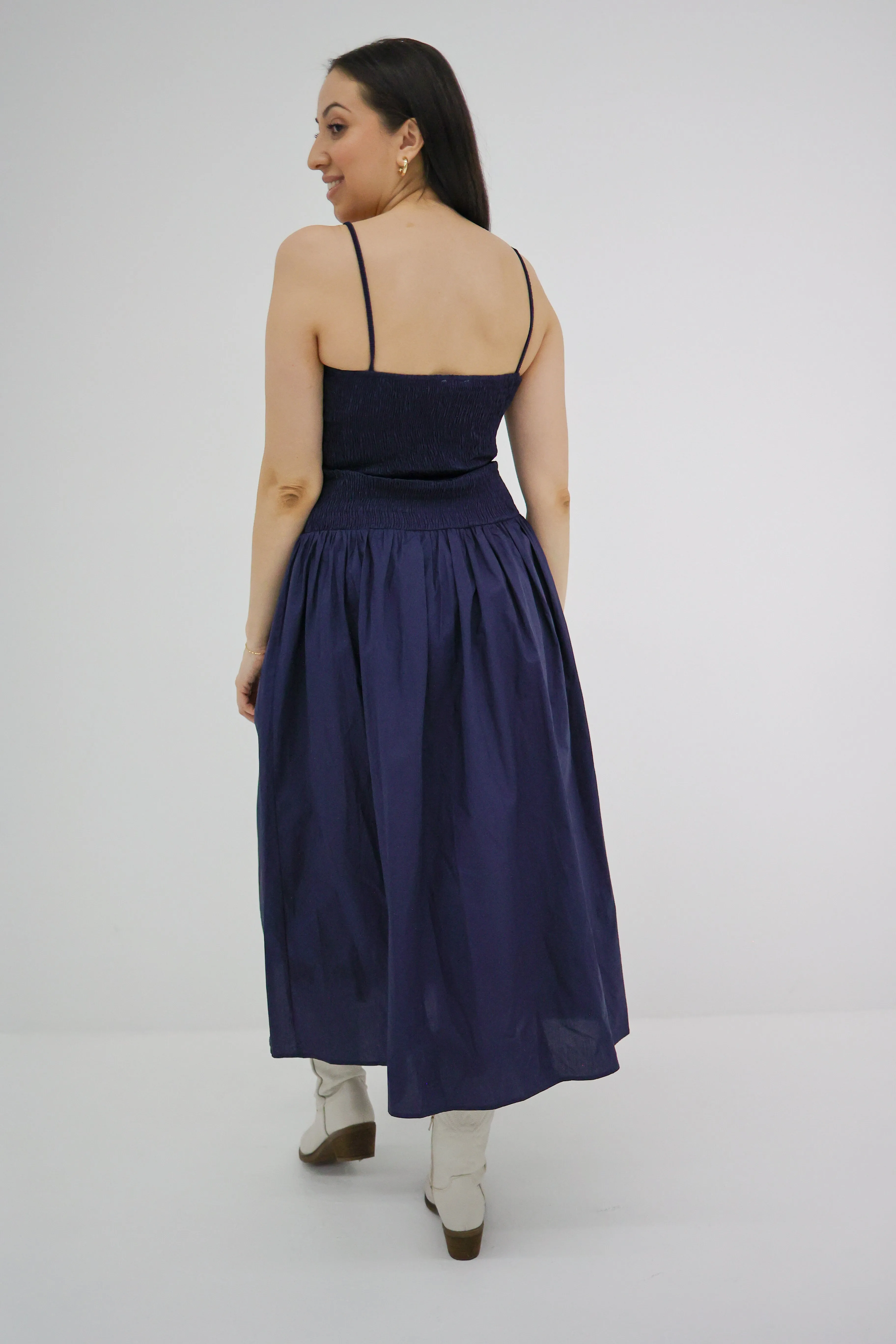 Lucy Smocked Fit & Flare Midi Dress