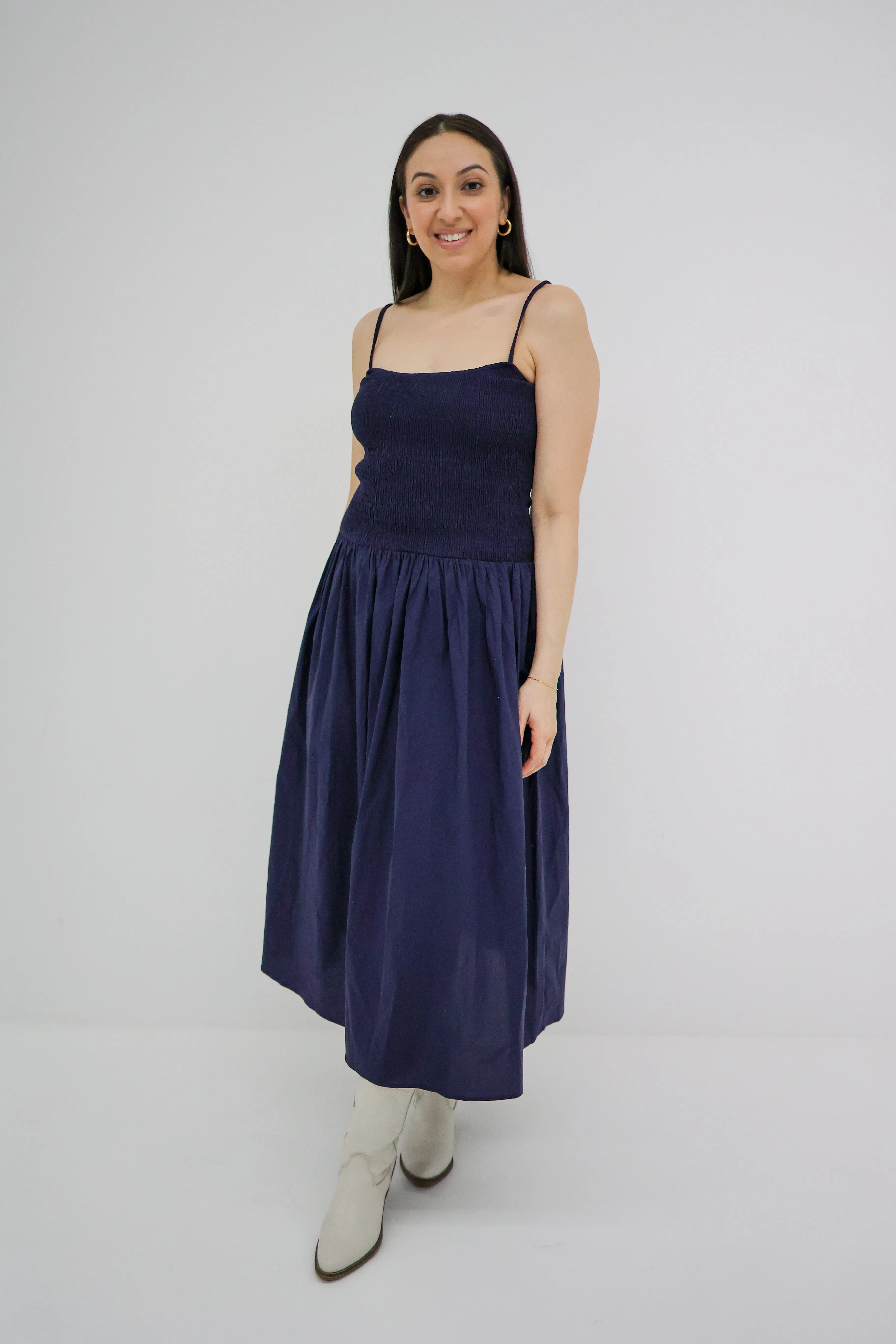 Lucy Smocked Fit & Flare Midi Dress