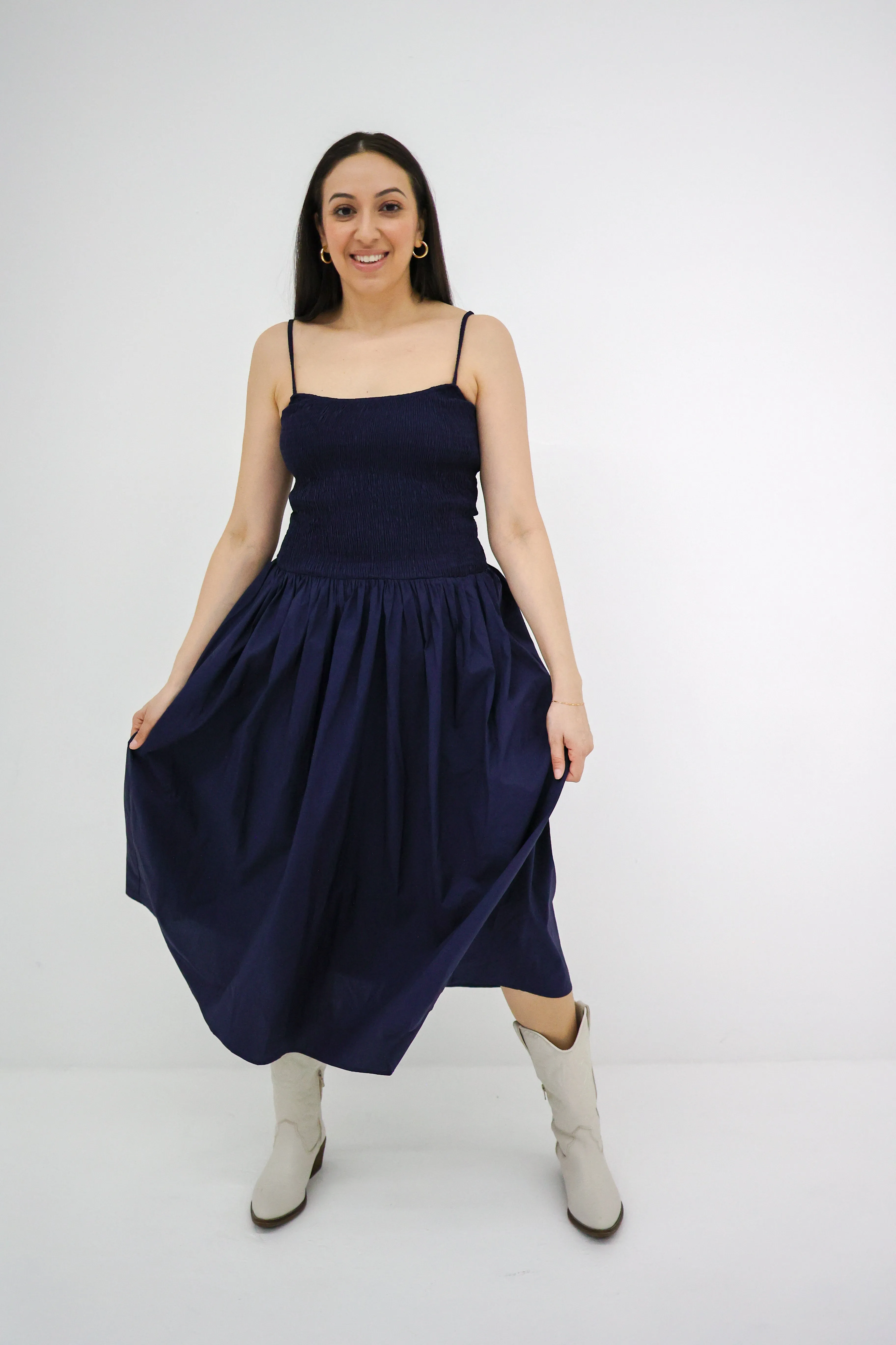 Lucy Smocked Fit & Flare Midi Dress