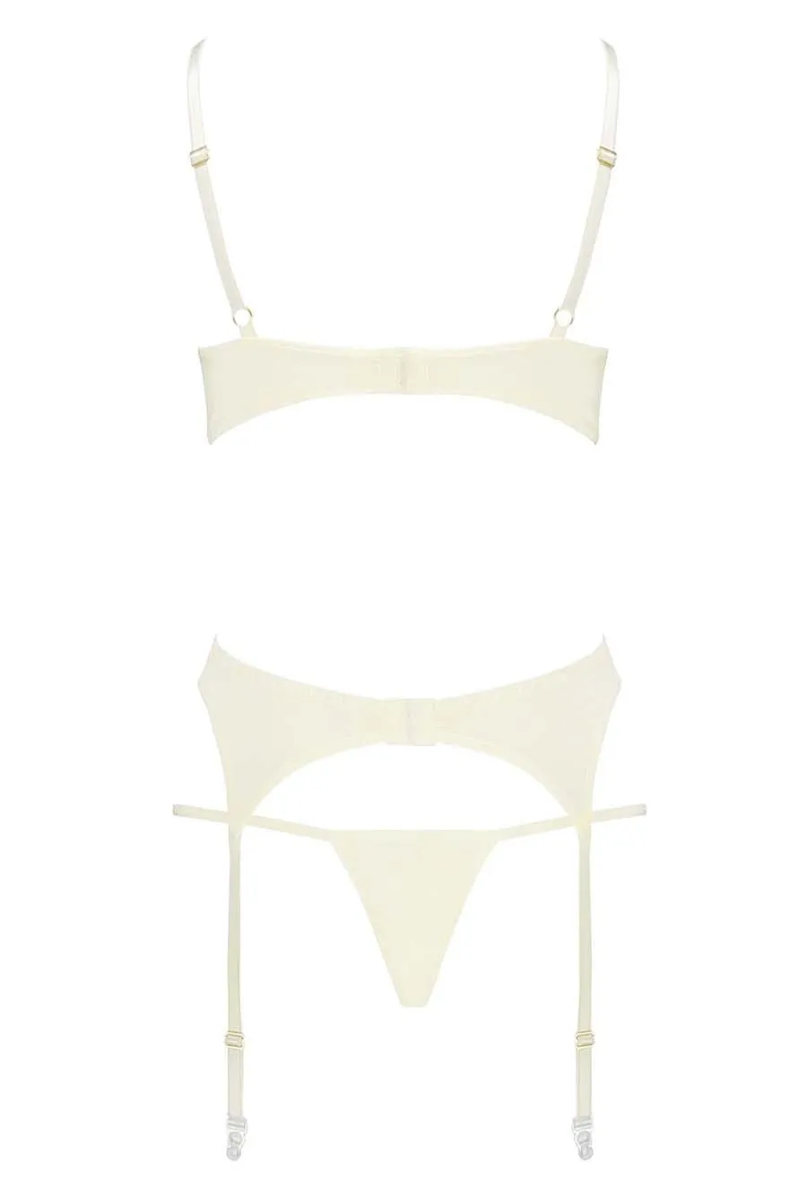 Luxury Ivory Shimmer Lace Bra & Suspender Set