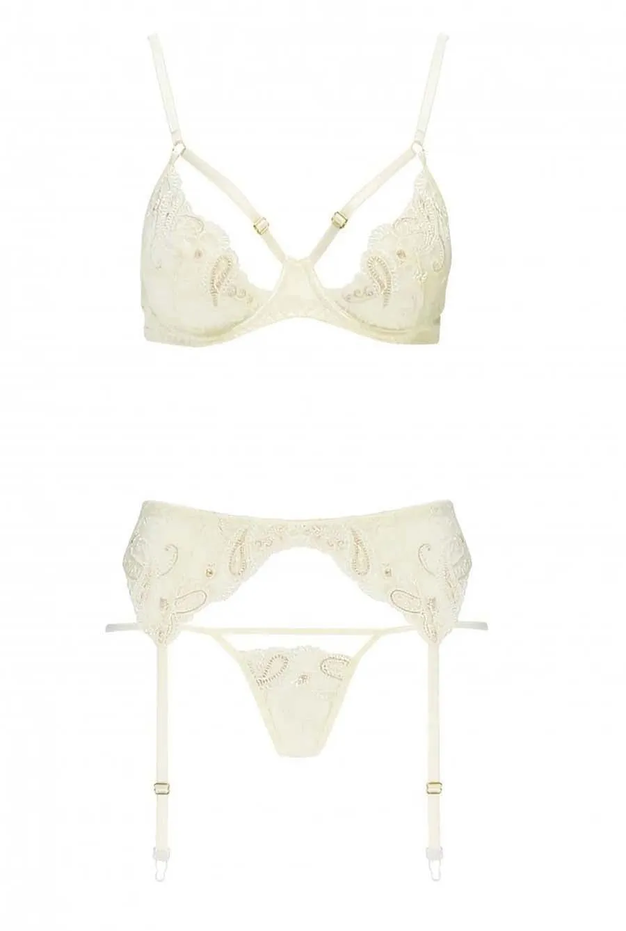 Luxury Ivory Shimmer Lace Bra & Suspender Set