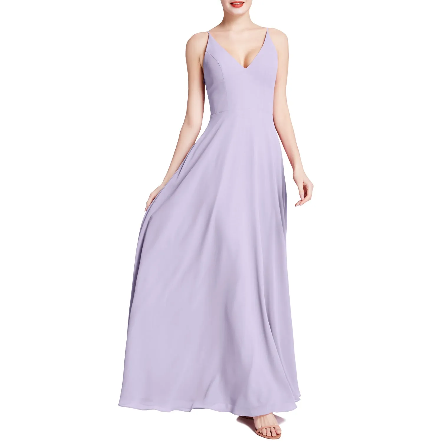 MACloth Women V Neck Maxi Wedding Party Bridesmaid Dresses Evening Gown
