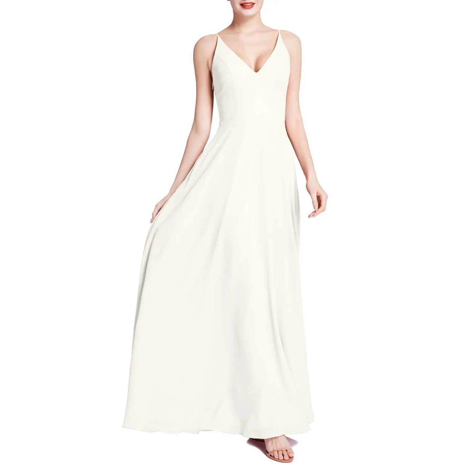 MACloth Women V Neck Maxi Wedding Party Bridesmaid Dresses Evening Gown