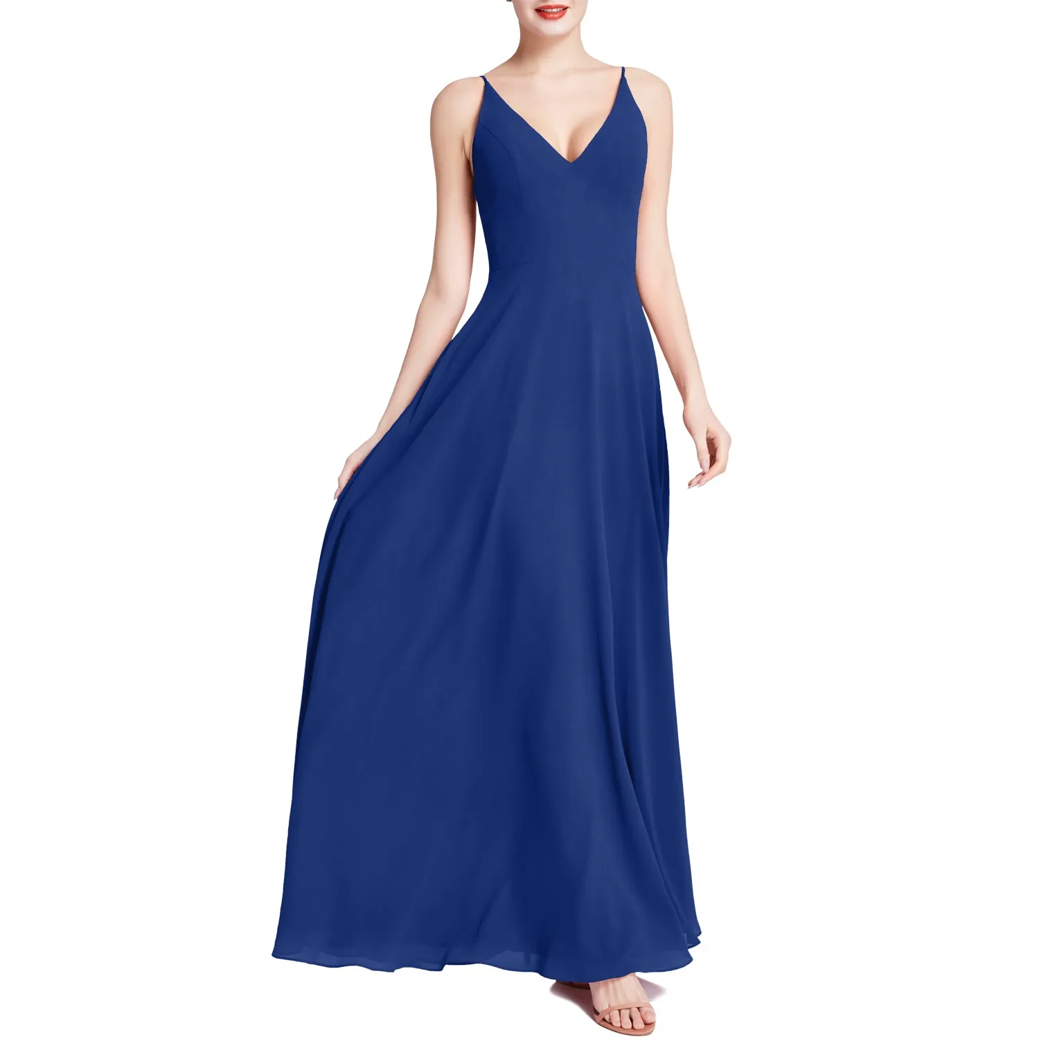 MACloth Women V Neck Maxi Wedding Party Bridesmaid Dresses Evening Gown