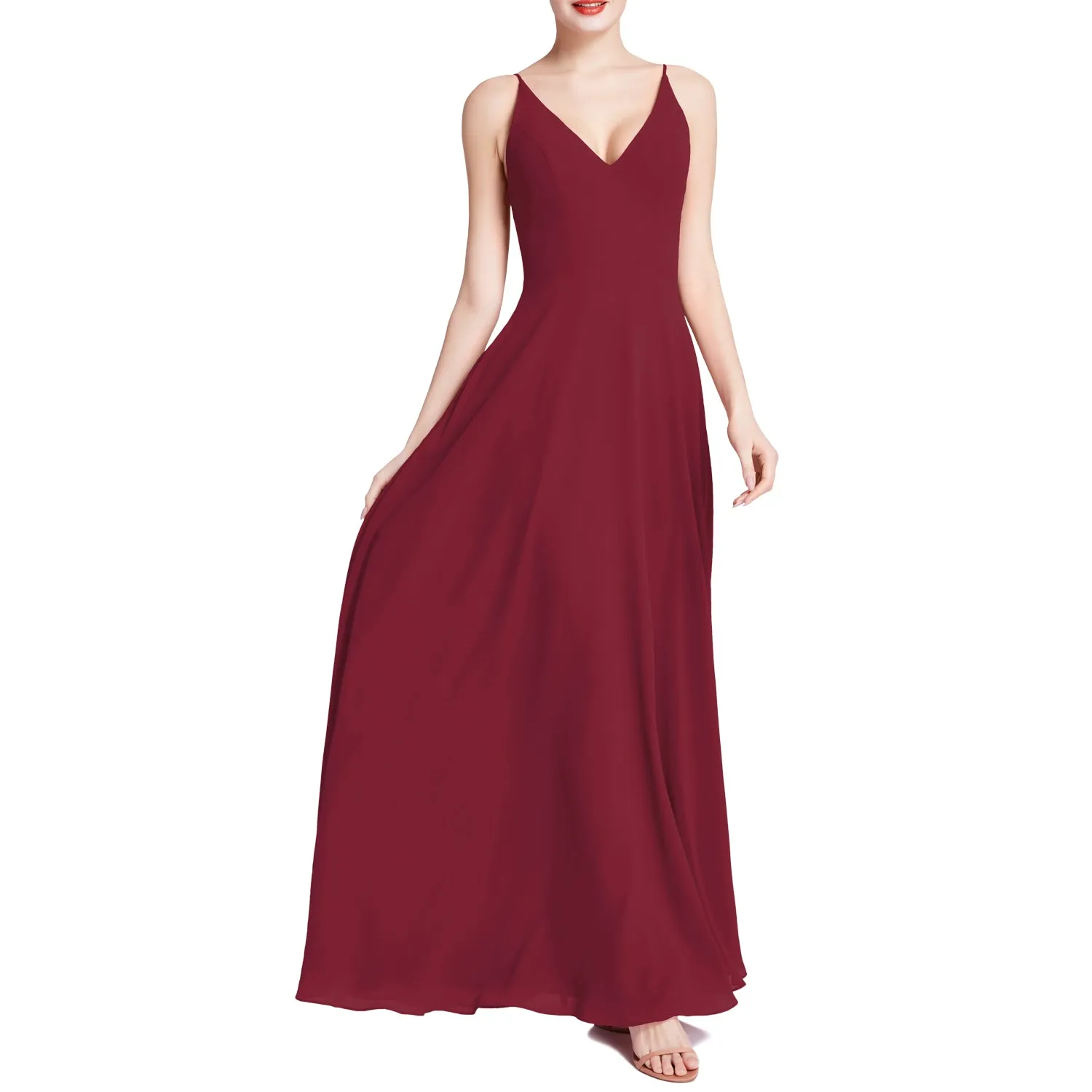 MACloth Women V Neck Maxi Wedding Party Bridesmaid Dresses Evening Gown