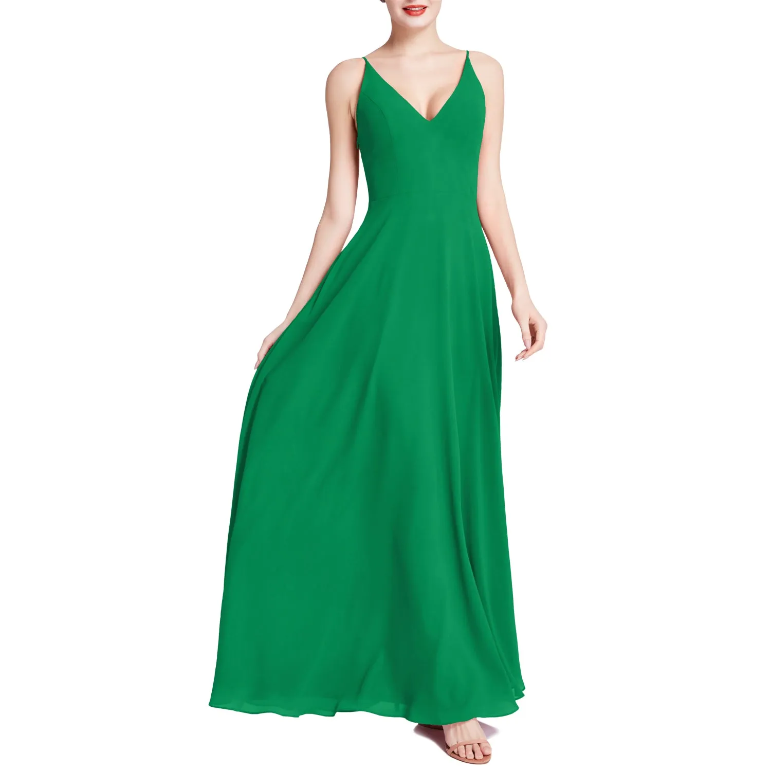 MACloth Women V Neck Maxi Wedding Party Bridesmaid Dresses Evening Gown