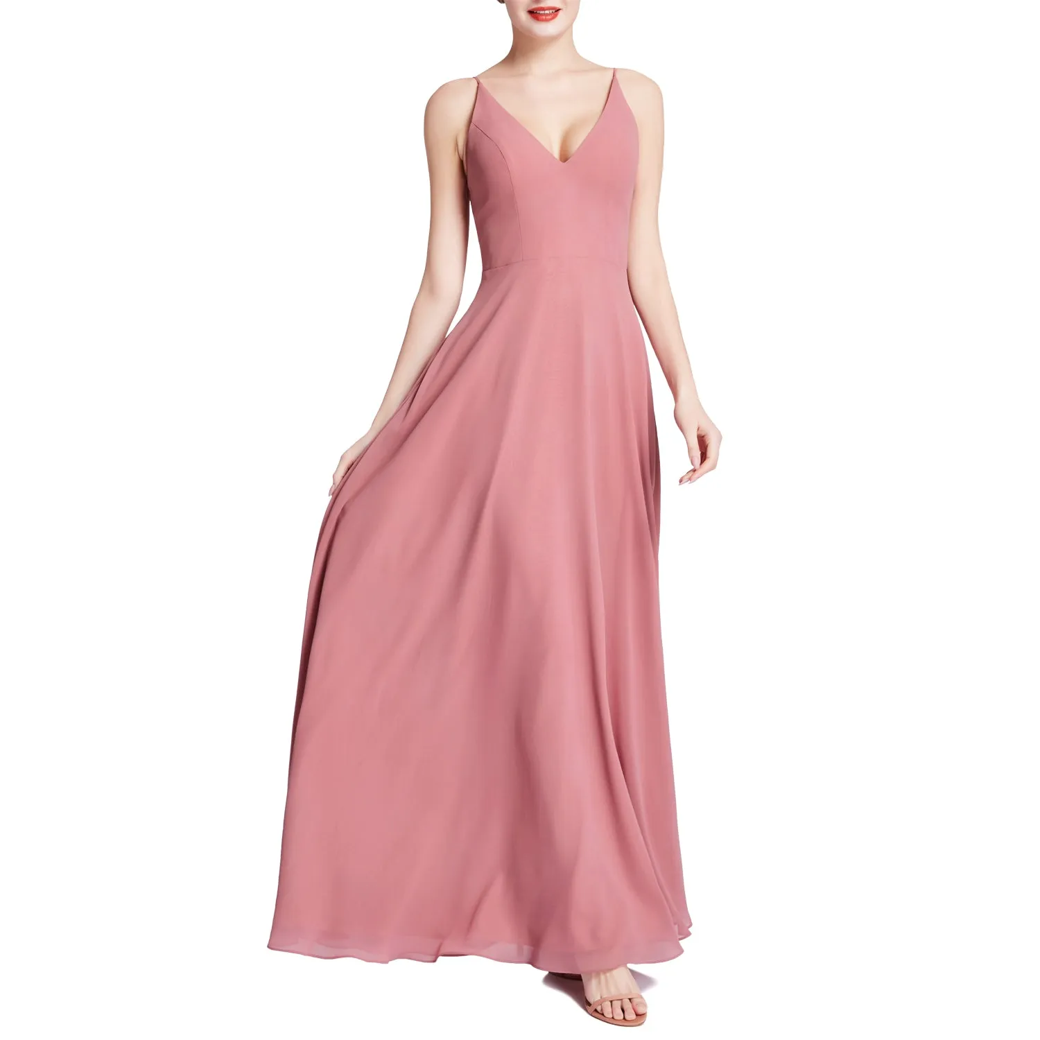 MACloth Women V Neck Maxi Wedding Party Bridesmaid Dresses Evening Gown