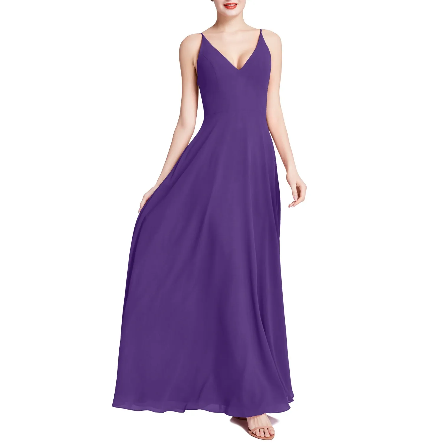 MACloth Women V Neck Maxi Wedding Party Bridesmaid Dresses Evening Gown