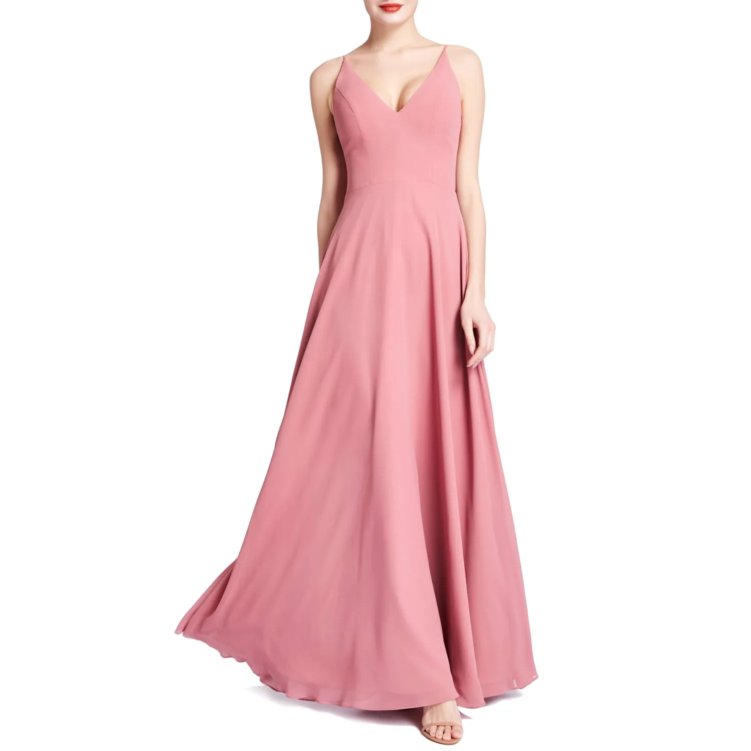 MACloth Women V Neck Maxi Wedding Party Bridesmaid Dresses Evening Gown