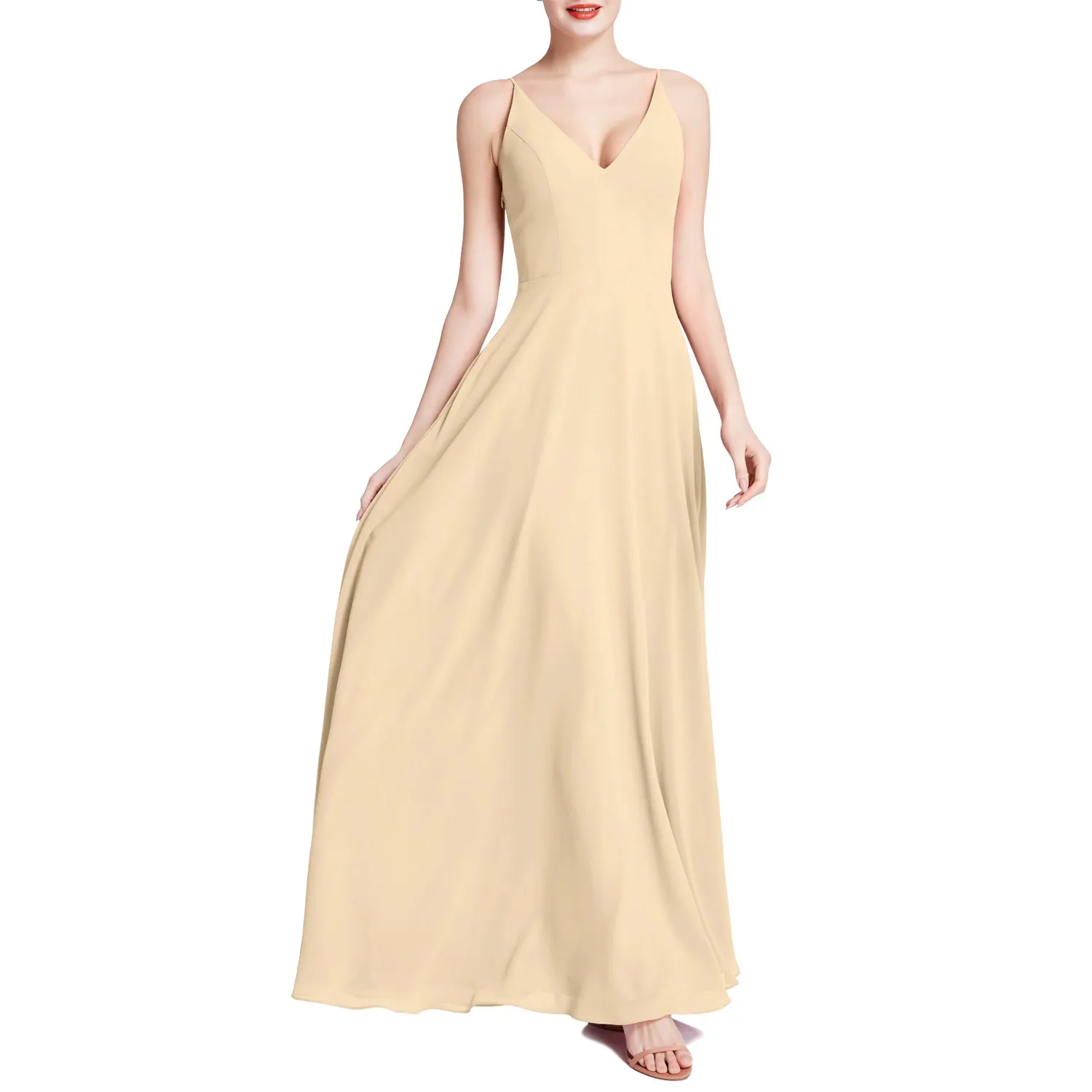 MACloth Women V Neck Maxi Wedding Party Bridesmaid Dresses Evening Gown