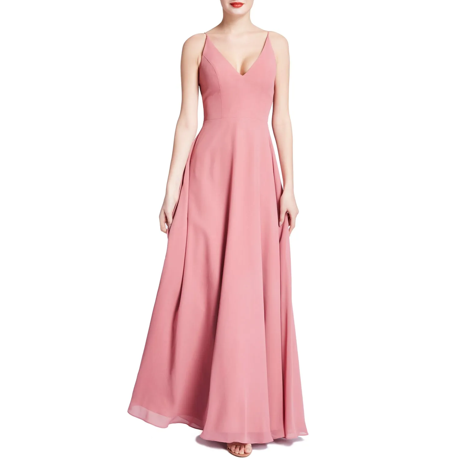 MACloth Women V Neck Maxi Wedding Party Bridesmaid Dresses Evening Gown