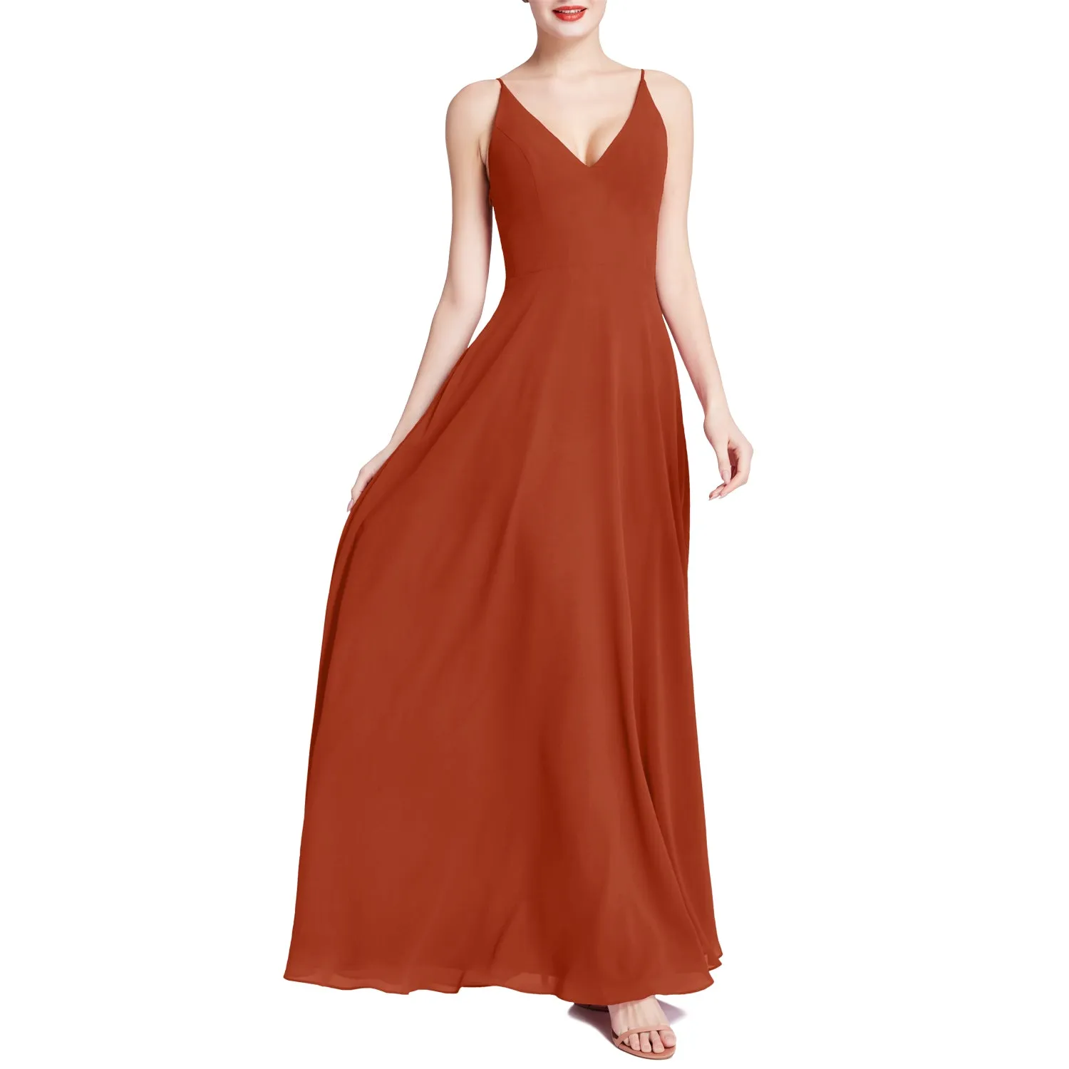 MACloth Women V Neck Maxi Wedding Party Bridesmaid Dresses Evening Gown