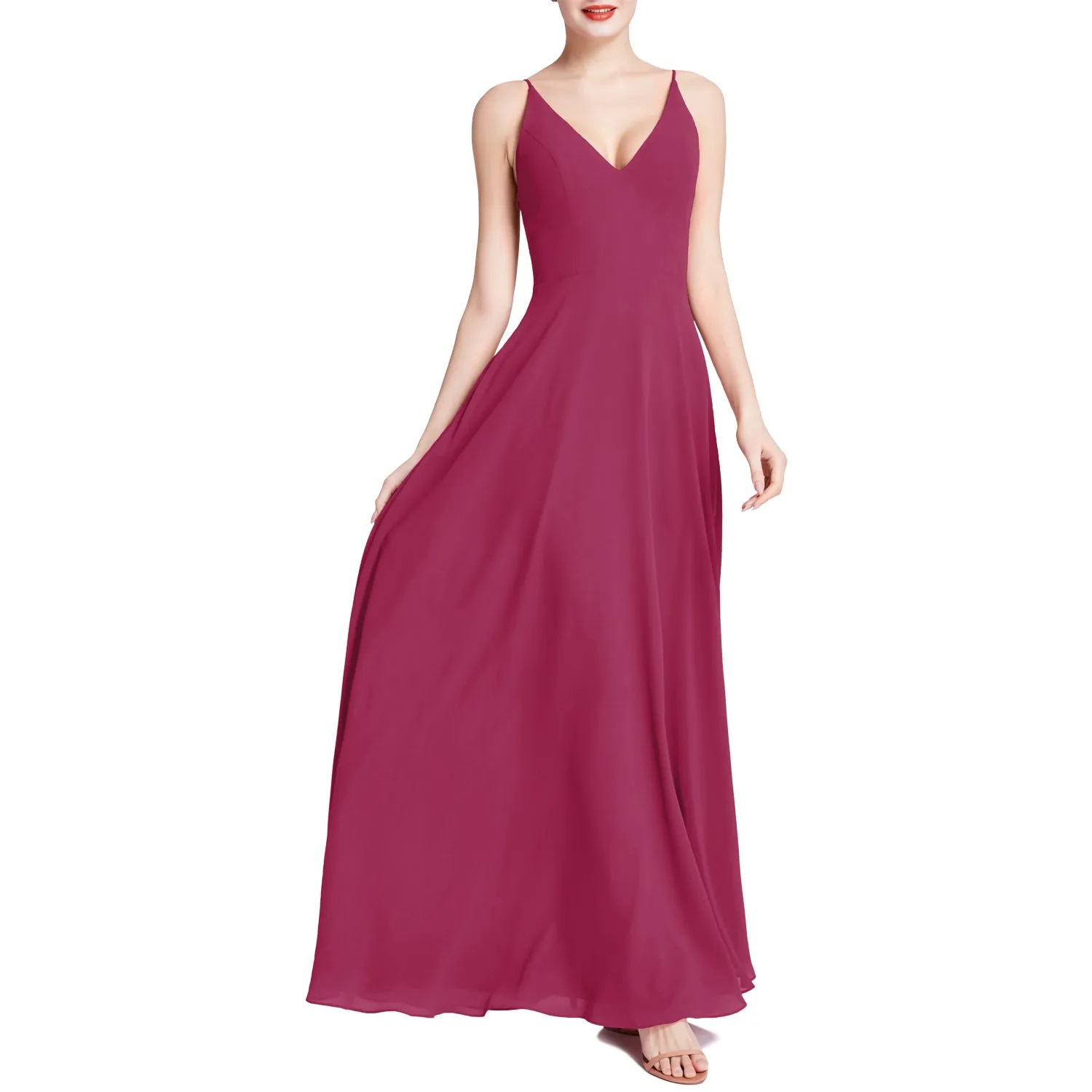 MACloth Women V Neck Maxi Wedding Party Bridesmaid Dresses Evening Gown