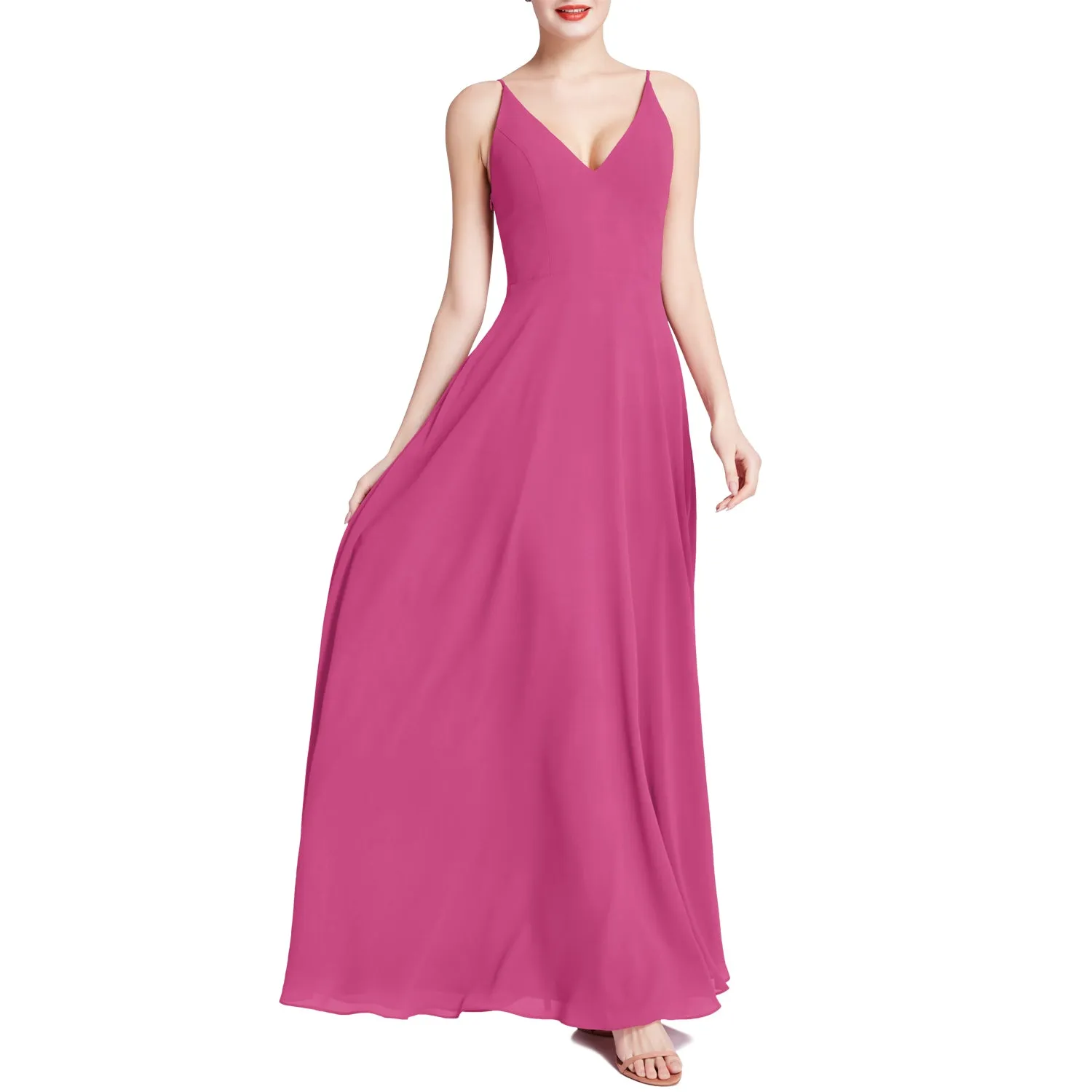 MACloth Women V Neck Maxi Wedding Party Bridesmaid Dresses Evening Gown