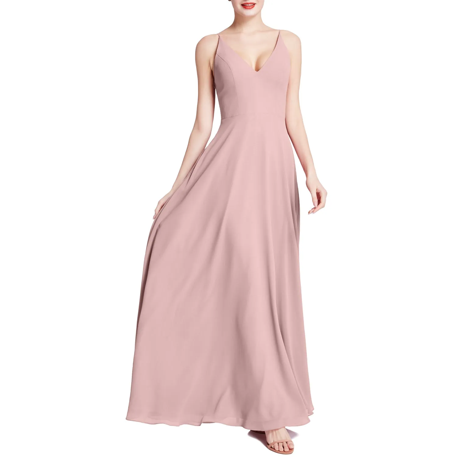 MACloth Women V Neck Maxi Wedding Party Bridesmaid Dresses Evening Gown