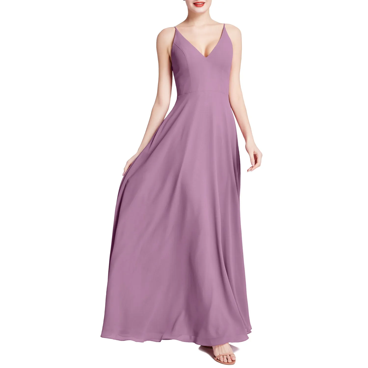 MACloth Women V Neck Maxi Wedding Party Bridesmaid Dresses Evening Gown