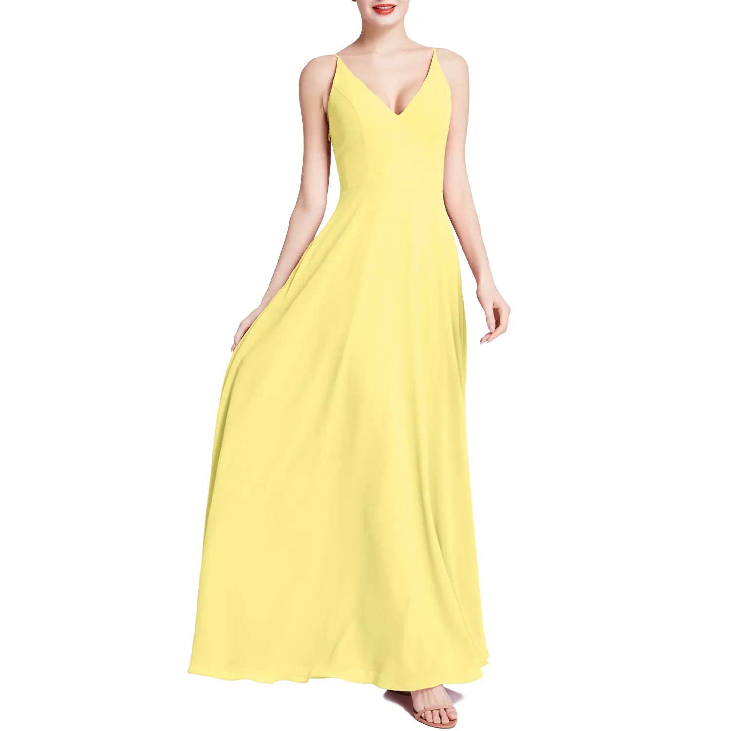 MACloth Women V Neck Maxi Wedding Party Bridesmaid Dresses Evening Gown