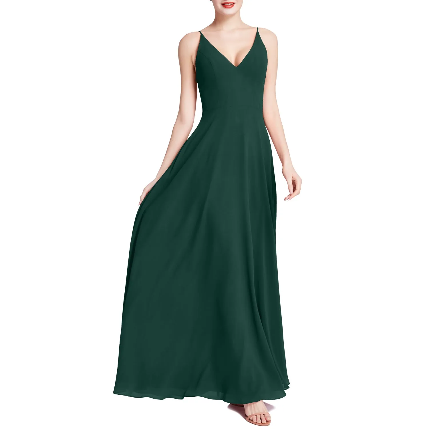 MACloth Women V Neck Maxi Wedding Party Bridesmaid Dresses Evening Gown