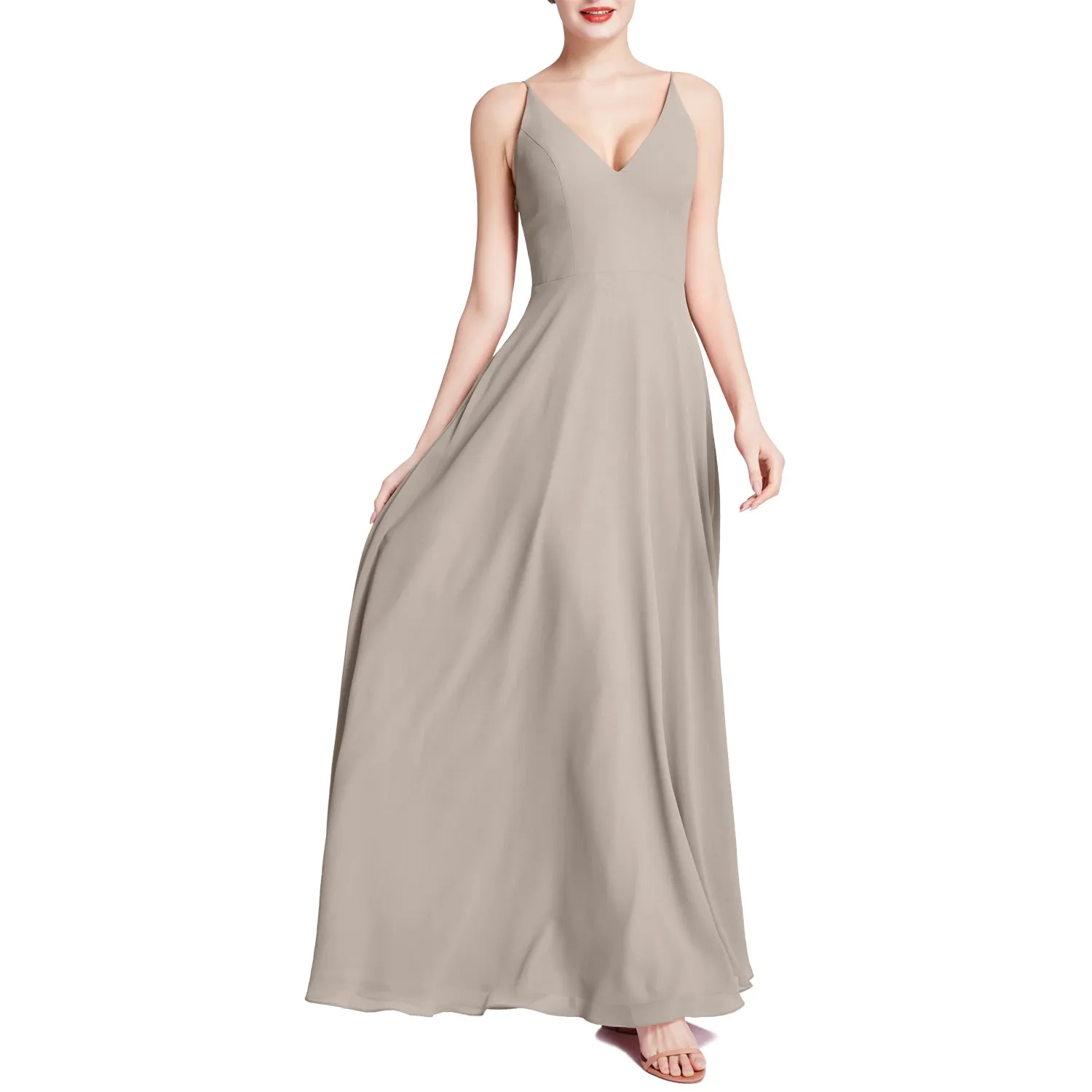 MACloth Women V Neck Maxi Wedding Party Bridesmaid Dresses Evening Gown