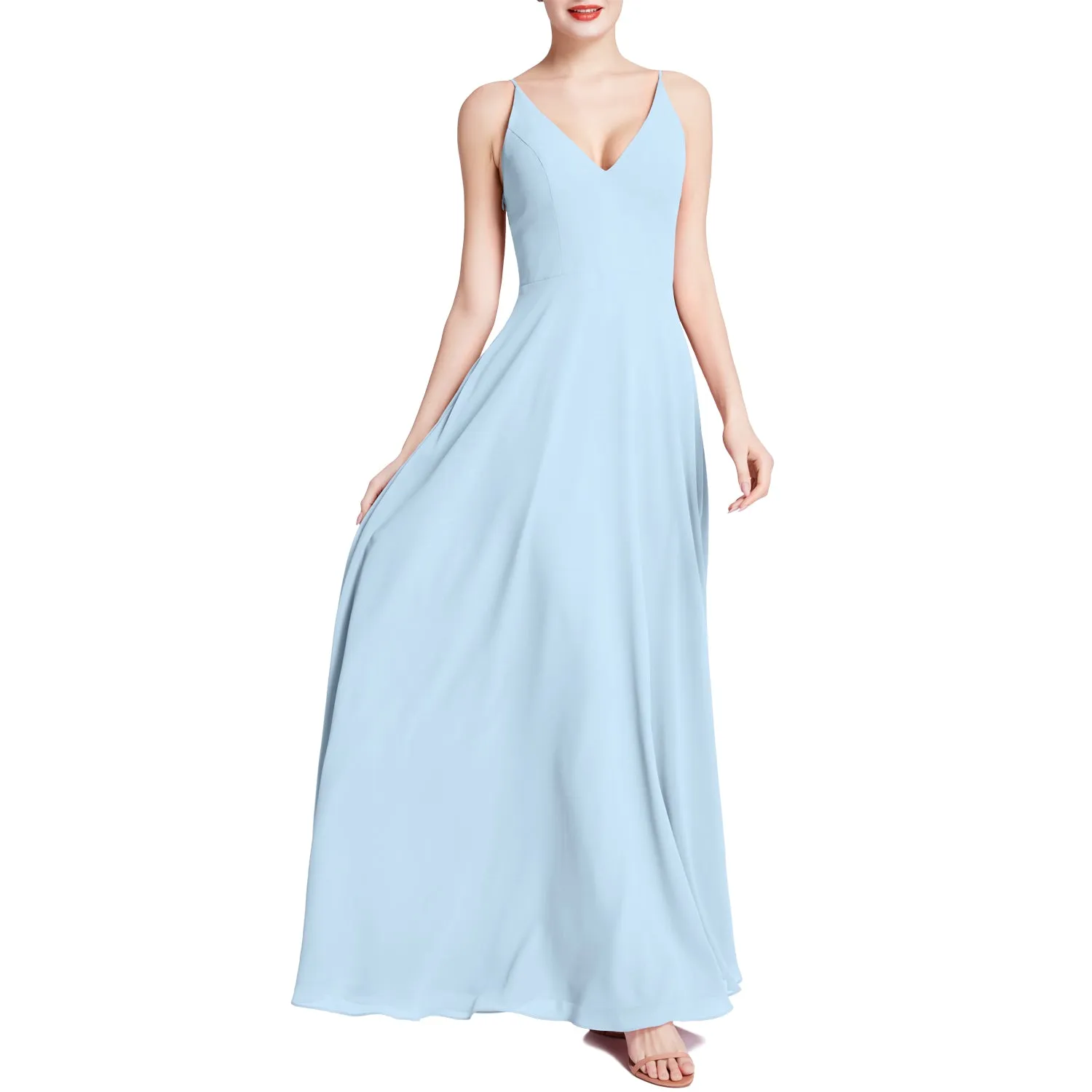 MACloth Women V Neck Maxi Wedding Party Bridesmaid Dresses Evening Gown