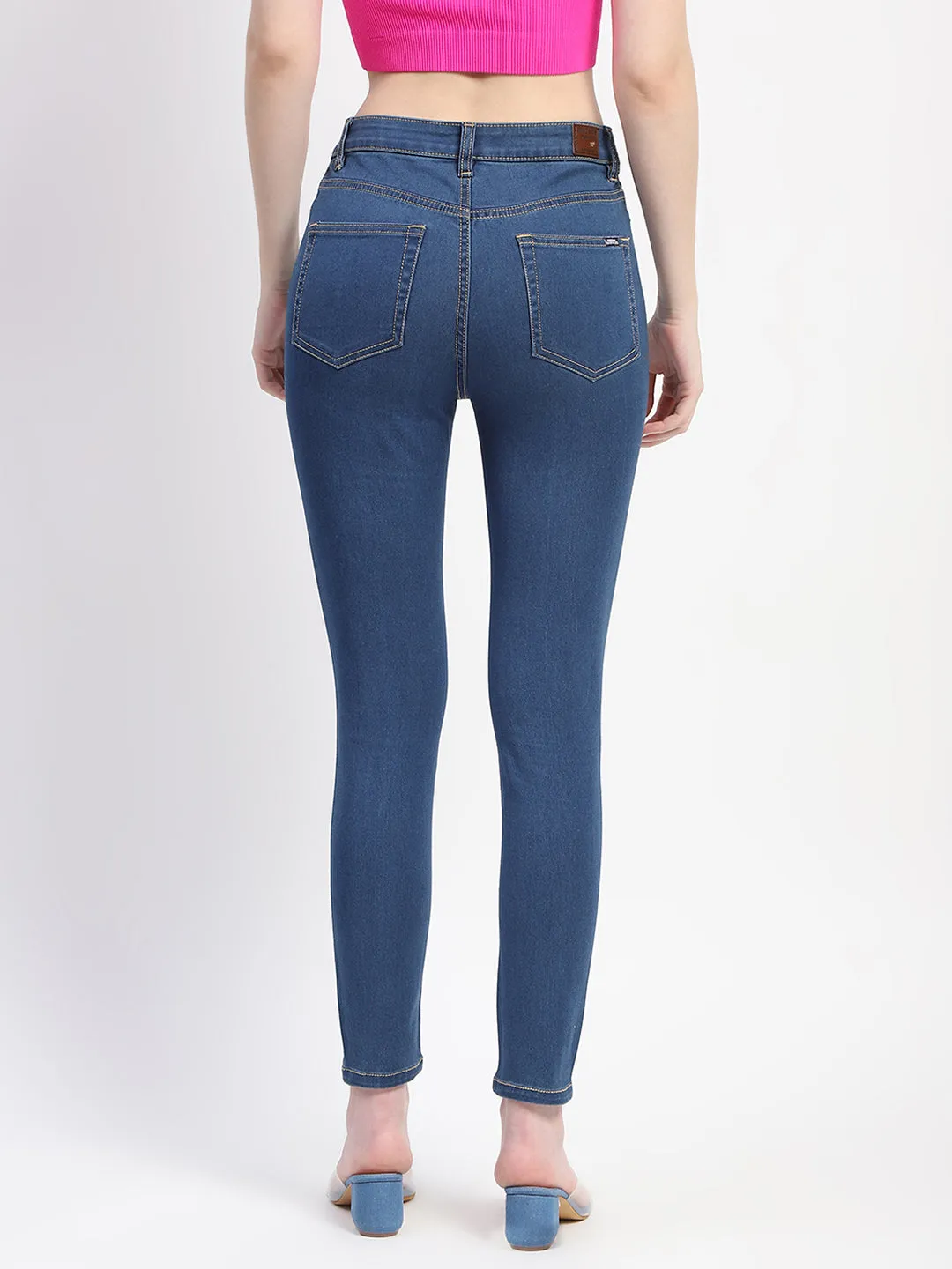 Madame Cotton Skinny Fit Solid Navy Blue Jeans
