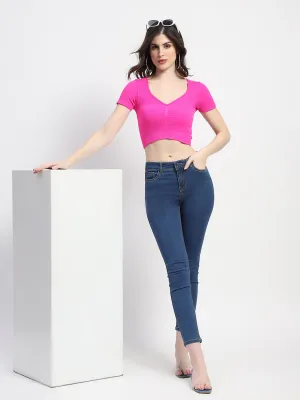 Madame Cotton Skinny Fit Solid Navy Blue Jeans