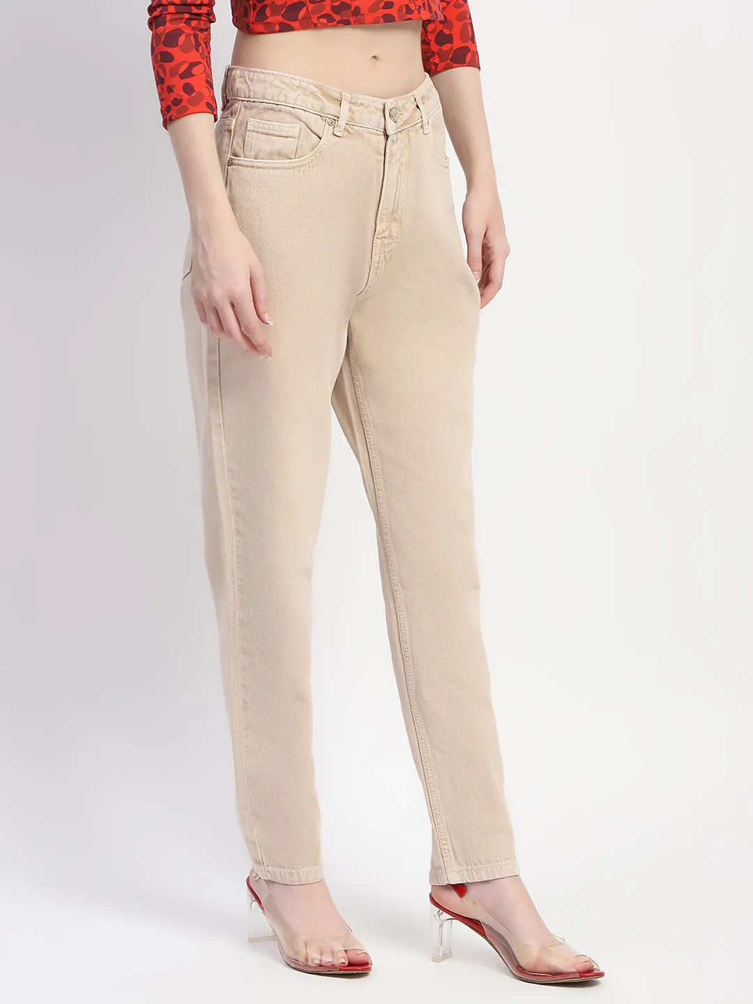 Madame Straight Fit Cotton Beige Denim