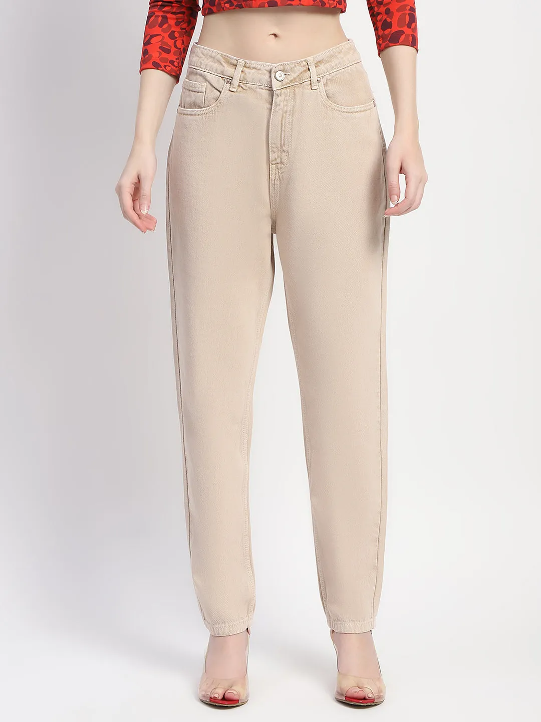 Madame Straight Fit Cotton Beige Denim