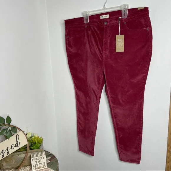 Madewell 10&quot; High-Rise Skinny Jeans Strech Velvet Burgundy Sz 36 P Plus Size NWT