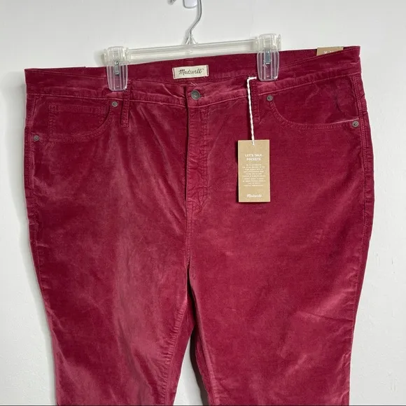 Madewell 10&quot; High-Rise Skinny Jeans Strech Velvet Burgundy Sz 36 P Plus Size NWT