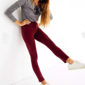 Madewell 10&quot; High-Rise Skinny Jeans Strech Velvet Burgundy Sz 36 P Plus Size NWT