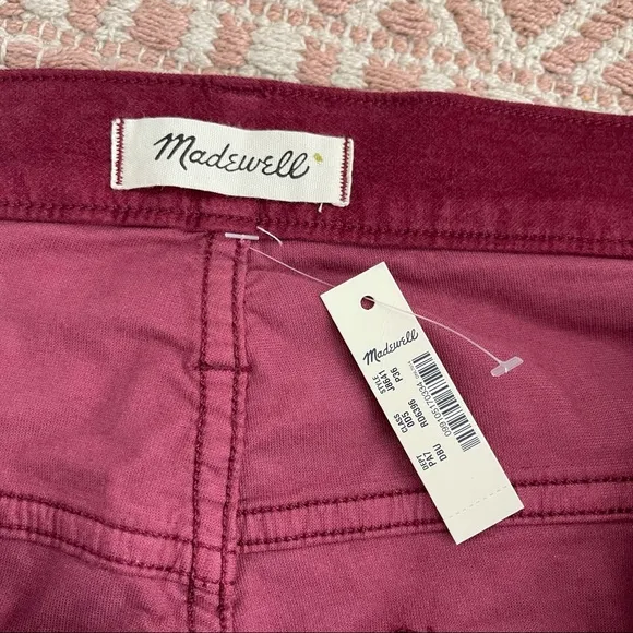 Madewell 10&quot; High-Rise Skinny Jeans Strech Velvet Burgundy Sz 36 P Plus Size NWT