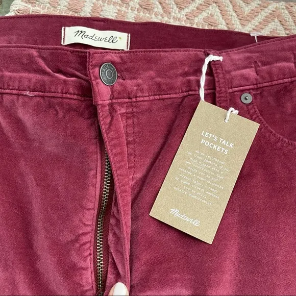 Madewell 10&quot; High-Rise Skinny Jeans Strech Velvet Burgundy Sz 36 P Plus Size NWT
